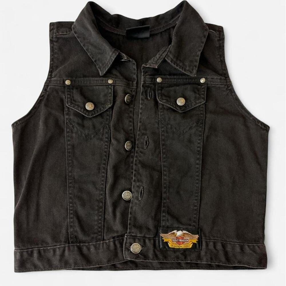 Harley-Davidson Motor Clothes Vest Black Denim Snap Button Women’s 12 USA
